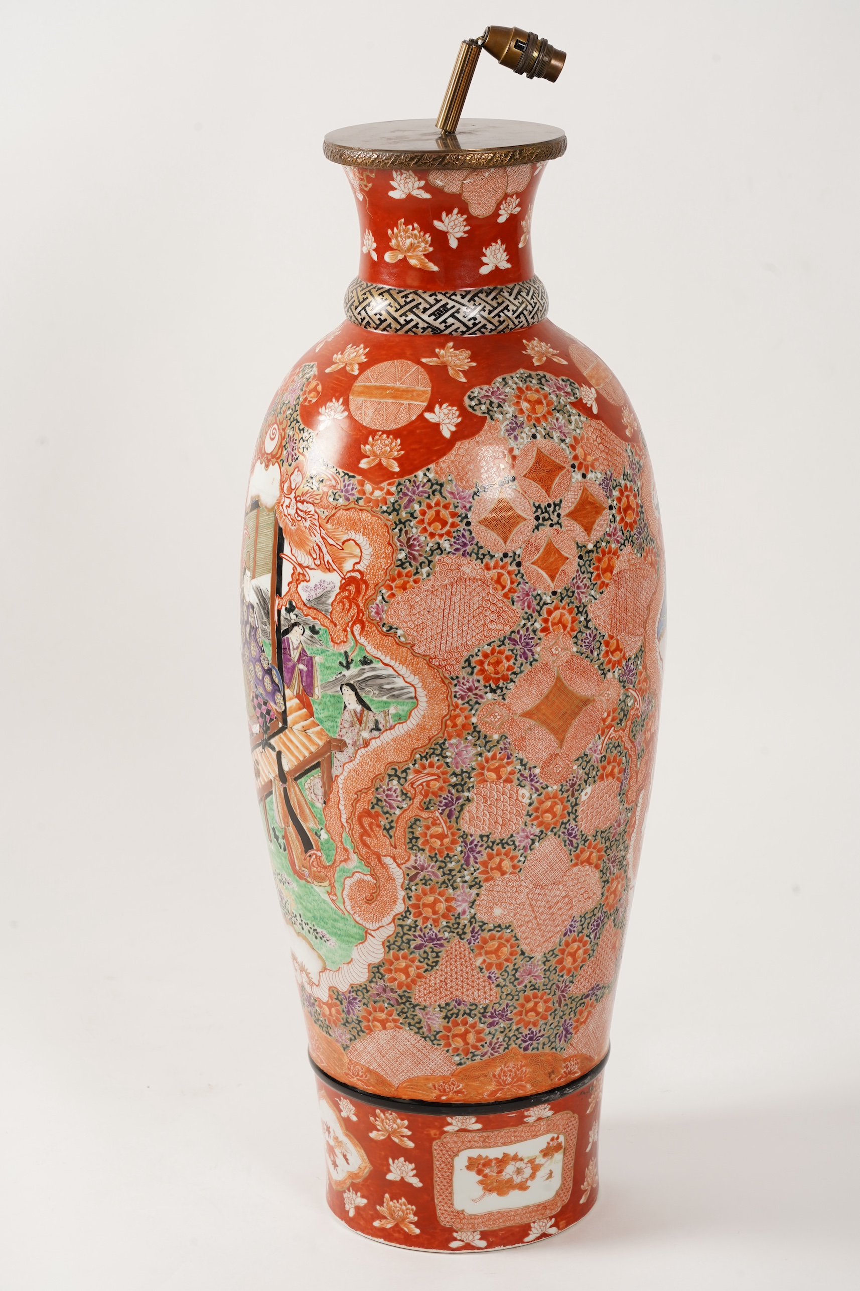 A massive Japanese Kutani vase, late 19th century, mounted as a lamp